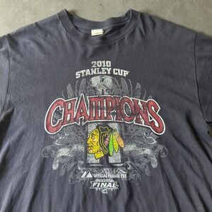 Chicago Blackhawks 2010 Stanley Cup Champions T-Shirt Mens Large Black Alstyle